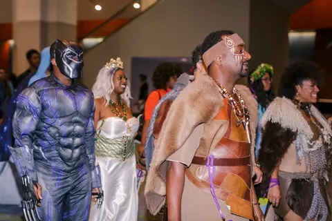 Black Panther, a Jabari warrior and friends in the parade.